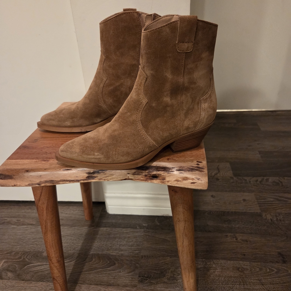 Tan Suede Western Ankle Boots